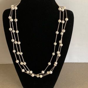 Faux Freshwater Pearl Threes Strand Necklace - NWOT